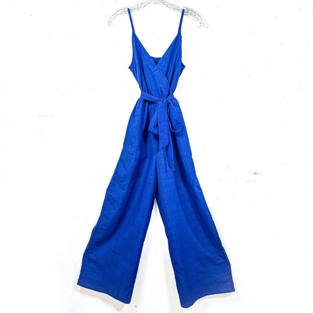 Flying Tomato NWT Cobalt Blue Wrap Wide Leg Jumpsuit Tie Waist XS